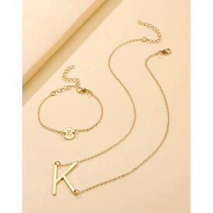 K MONOGRAM Initial Bracelet & Necklace Set NEW